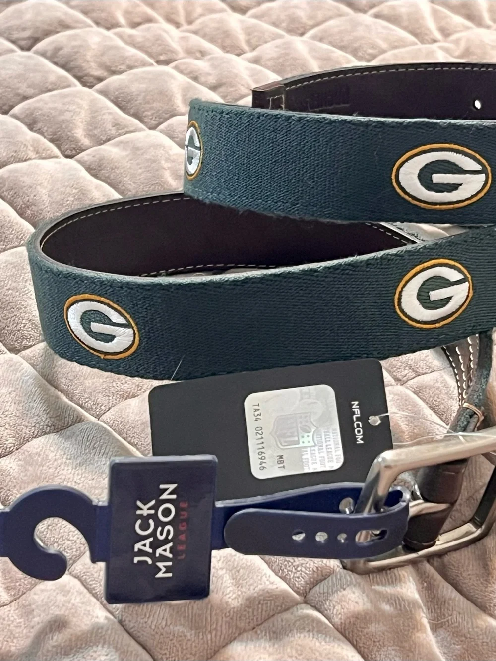 Jack Mason Green Bay Packers Reversible Belt, Size 38 Leather Stitching